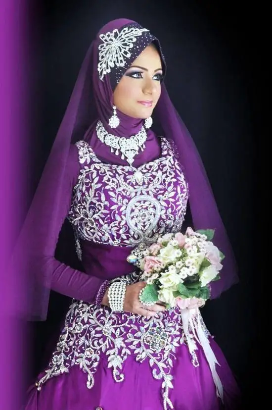 Purple Hijab with Dopatta with Front Stones and Full Sleeve Blouse