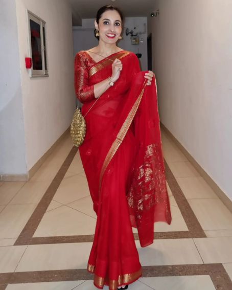 Red Fancy Saree With With Designer Blouse