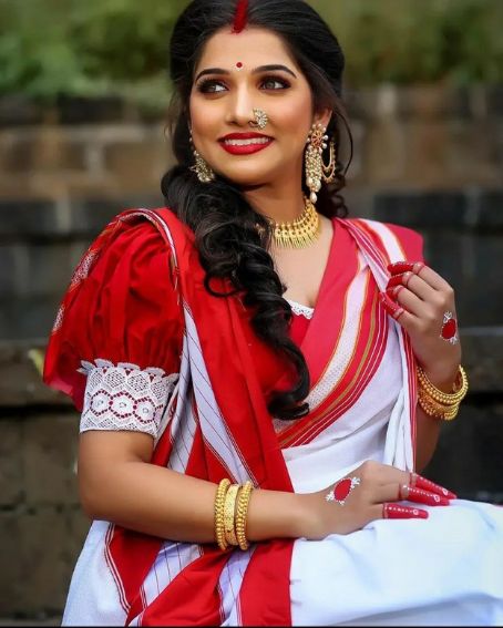 Red and white Bengali Saree