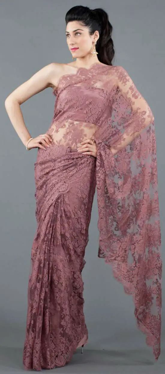 20 Diffe Look Gorgeous In Your Chantilly Lace Saree Chantilly Lace Saree Embellished With Swarovski