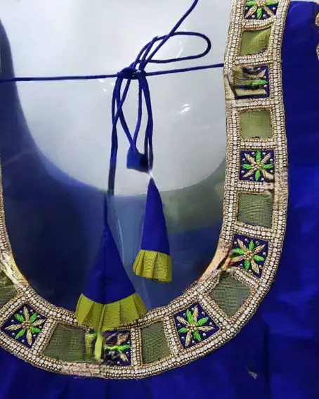 Royal Blue Bridal Work Blouse With Stone On The Neckline