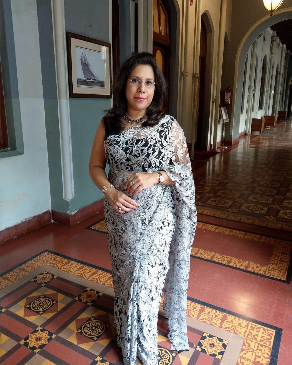 Silver Chantilly Lace Saree