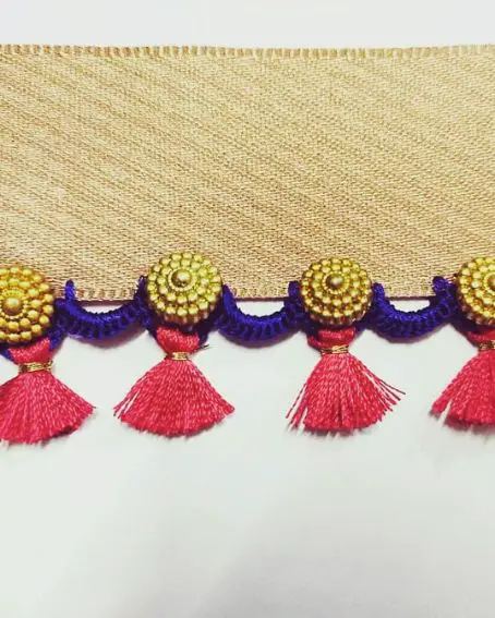 Unique Beads And Thread Saree Kuchu Design