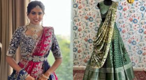 Stylish and Trendy Neck Blouse Designs for Half Sarees