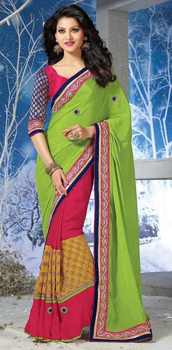 Urvashi Rautela In Dark Pink Half And Half Saree