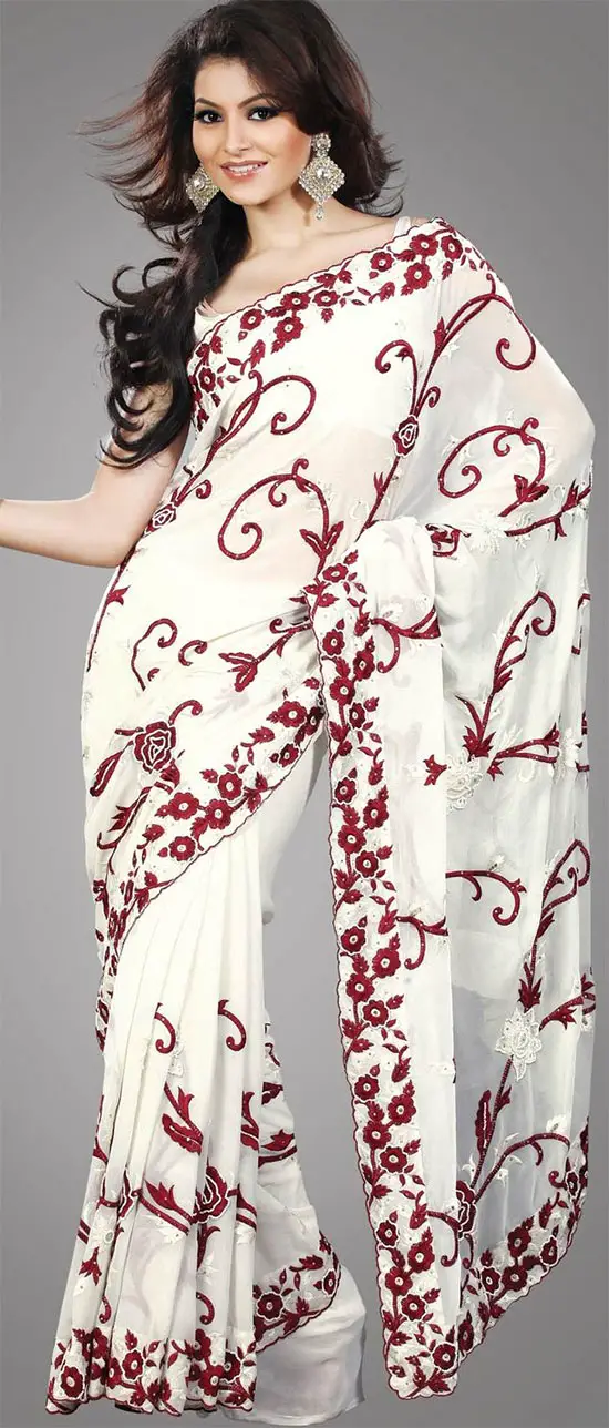 Urvashi Rautela In Off White Faux Embroidery Georgette Saree