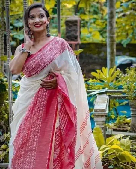 White and red Bengali Saree