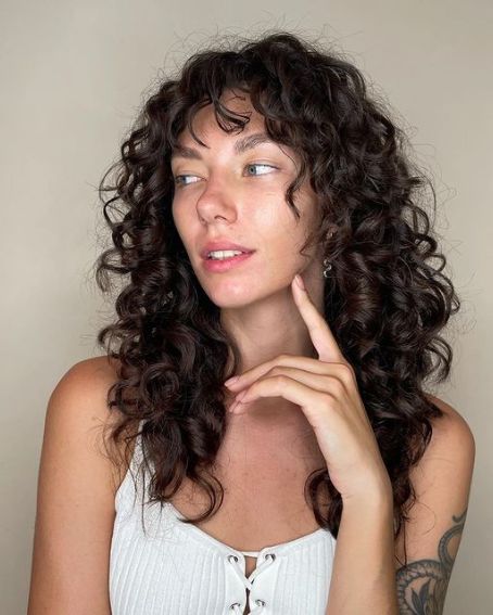 Mid-length Curly With Curled Bangs