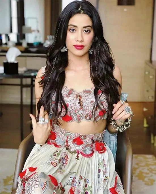 Janhvi Kapoor in White Embroidered Lehenga