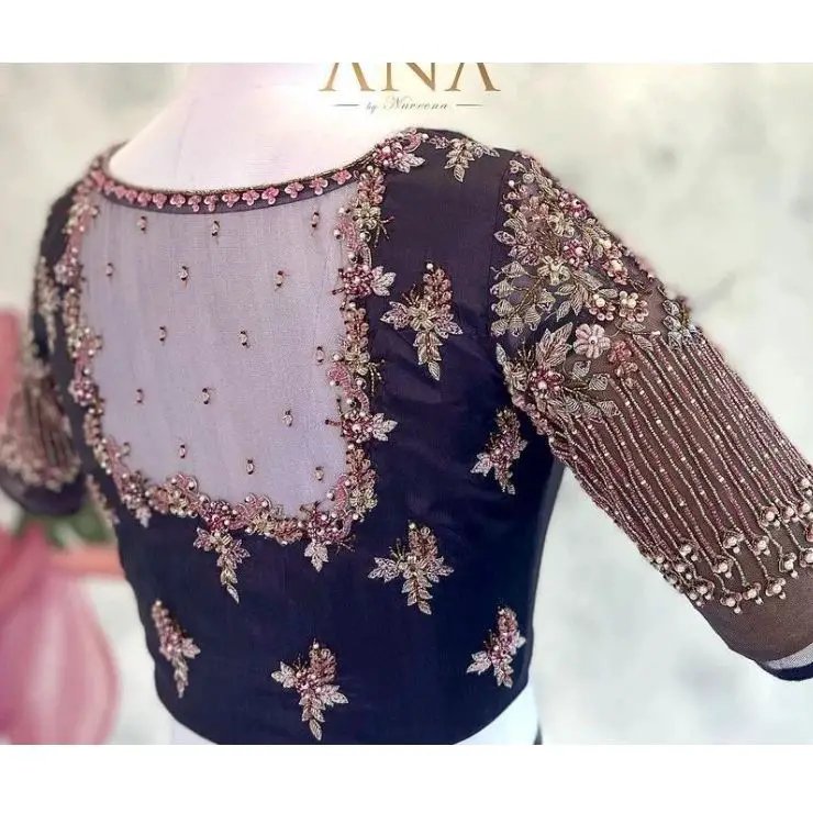 Floral Embroidery Back Neck Blouse Design