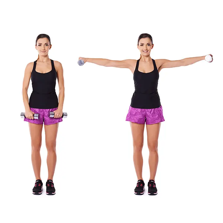 Arms raised with dumbbells