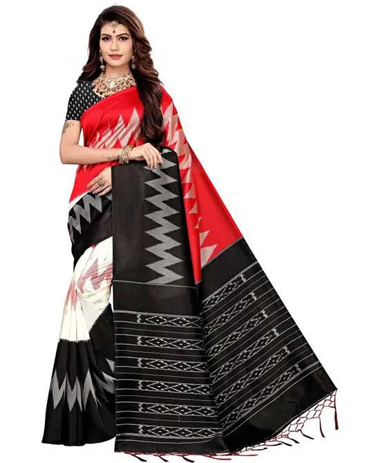 Ikkat Silk Blend Saree (Black)