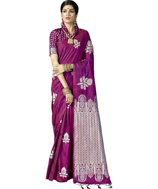  Embellished Kanjivaram Pure Silk Saree (Magenta)