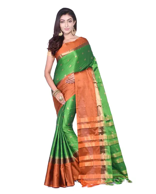 Striped Chanderi Art Silk Saree  (Green)