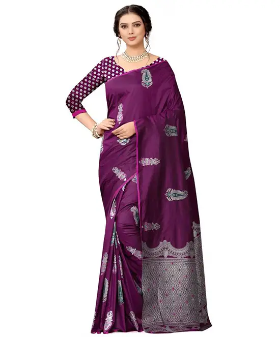 Woven Kanjivaram Silk Blend, Pure Silk Saree (Purple)