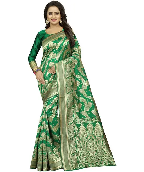 Embellished Green Kanjivaram Cotton Silk Saree