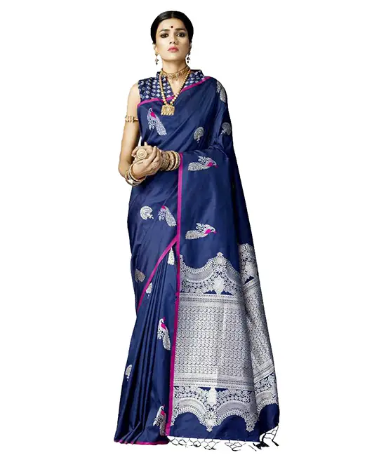 Woven, Embellished Kanjivaram Pure Silk Saree (Blue)
