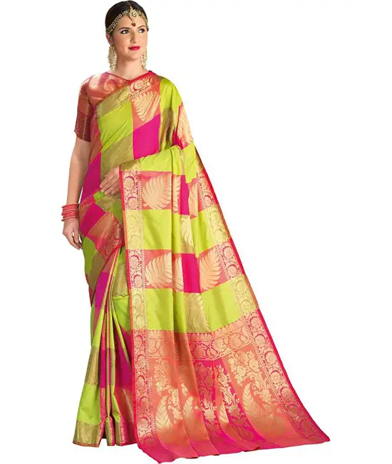  Patola Silk Blend Saree (Pink, Light Green)