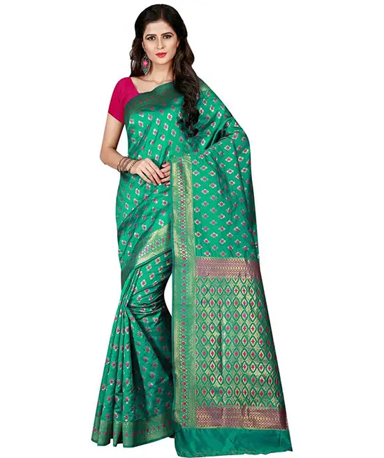 Embellished Patola Poly Silk Saree (Green)