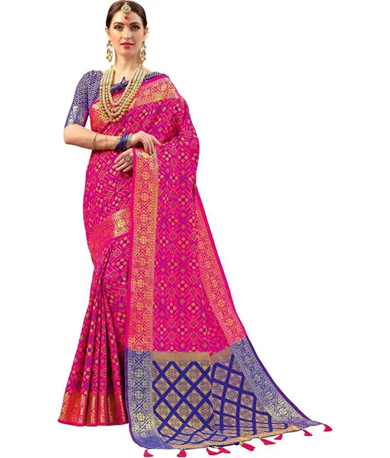 Patola Silk Blend Saree (Pink)