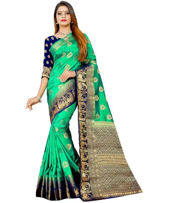  Self DesignKanjivaramTussar Silk, Pure Silk Saree (Green)