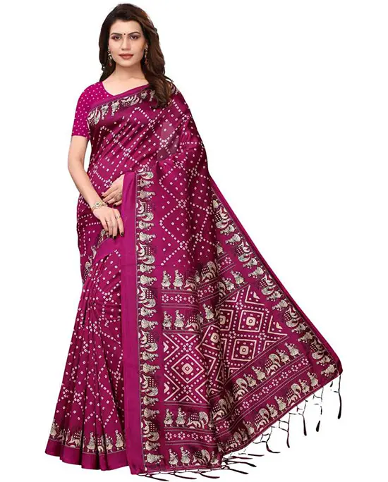 Bandhej Art Silk, Poly Silk Saree  (Purple)