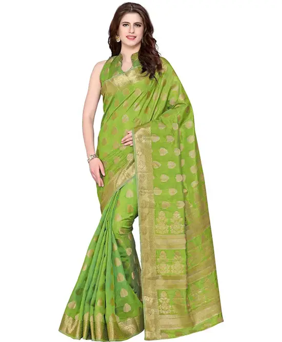  Embellished Green Kanjivaram Tussar Silk Saree