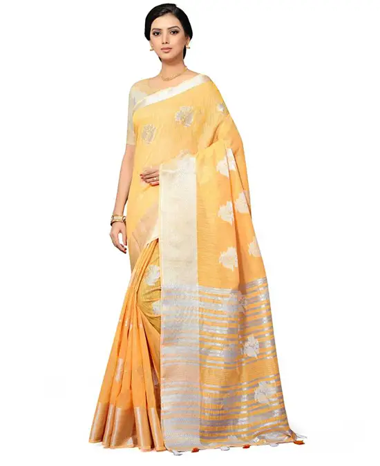 Woven Kanjivaram Pure Silk Saree (Yellow)