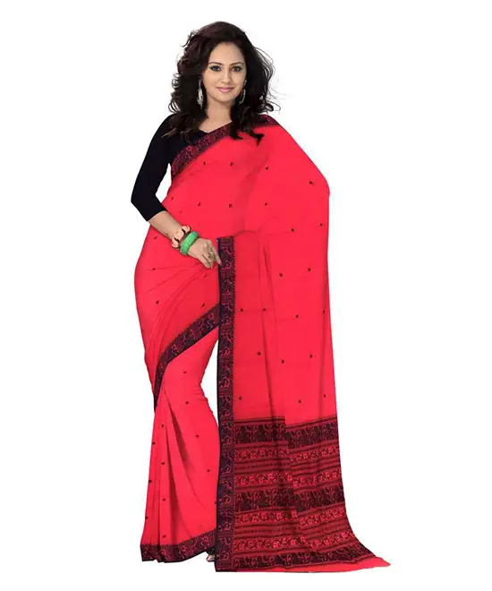 Baluchari Cotton Blend Saree Red, Black