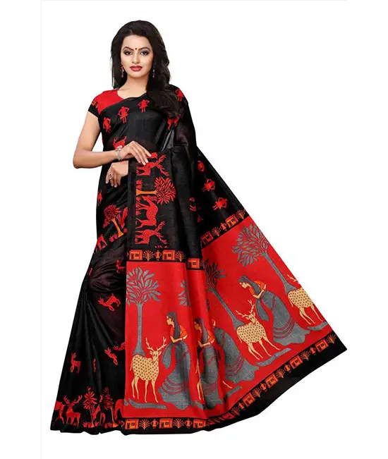 Bhagalpuri Khadi Silk, Pure Cotton Saree Black