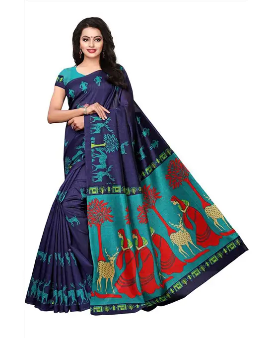 Bhagalpuri Khadi Silk, Pure Cotton Saree Blue