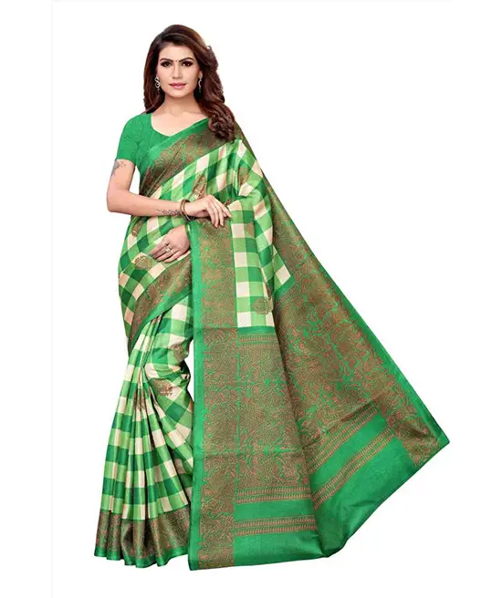 Bhagalpuri Khadi Silk, Pure Cotton Saree Green