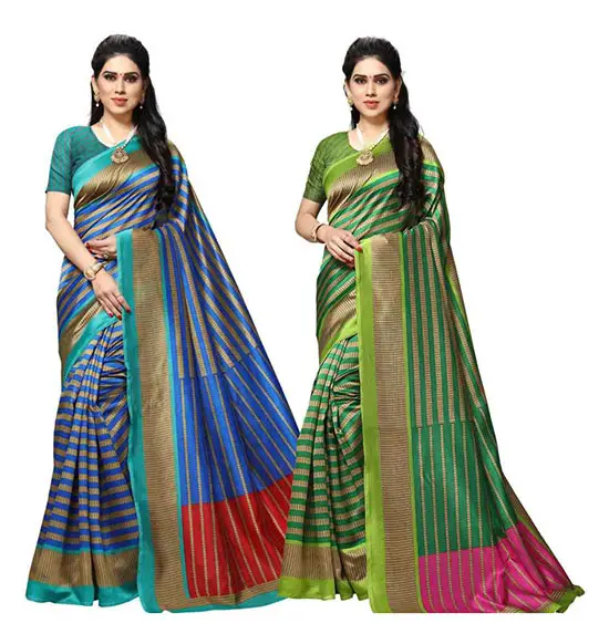 Bhagalpuri (Pack of 2, Multicolor)Silk Blend Saree