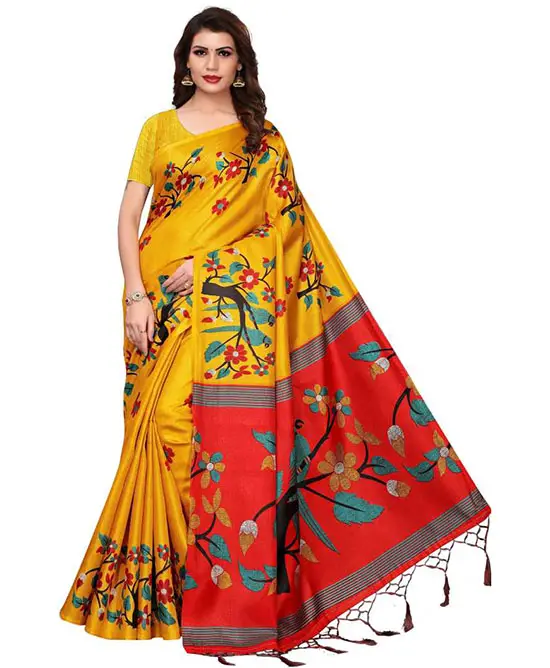 Bhagalpuri Silk Blend, Pure Cotton Saree Multicolor