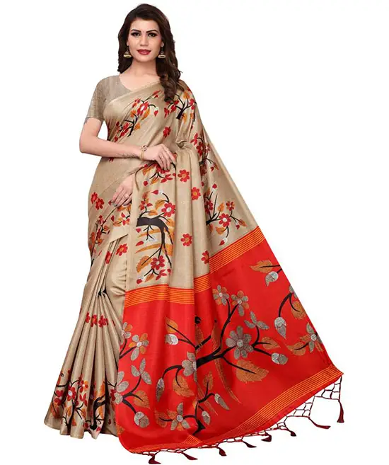 Bhagalpuri Silk Blend, Pure Cotton Saree Multicolor