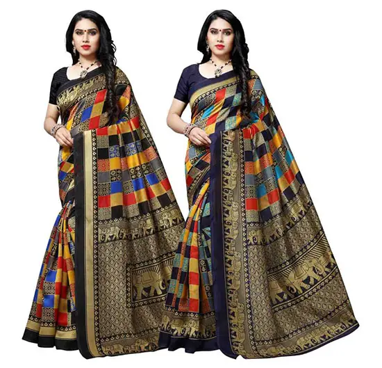 Bhagalpuri Silk Blend Saree Pack of 2, Multicolor