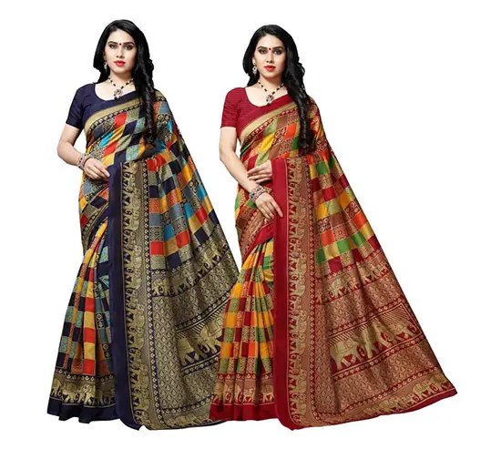 Bhagalpuri Silk Blend Saree (Pack of 2, Multicolor)