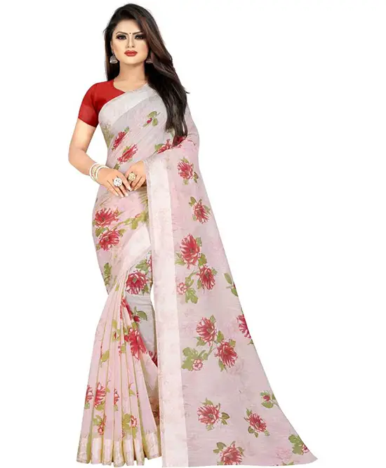 Bomkai Cotton Linen Blend Saree (Cream)