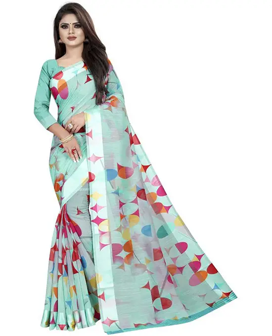 Bomkai Cotton Linen Blend Saree (Light Blue)