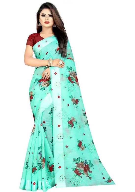 Bomkai Cotton Linen Blend Saree (Light Green)