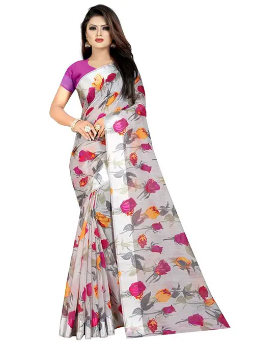 Bomkai Cotton Linen Blend Saree (Pink)