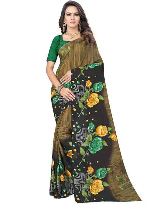 Bomkai Georgette Saree (Green)