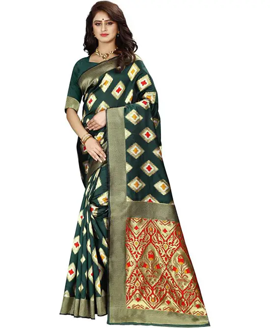 Bomkai Poly Silk Saree (Green)