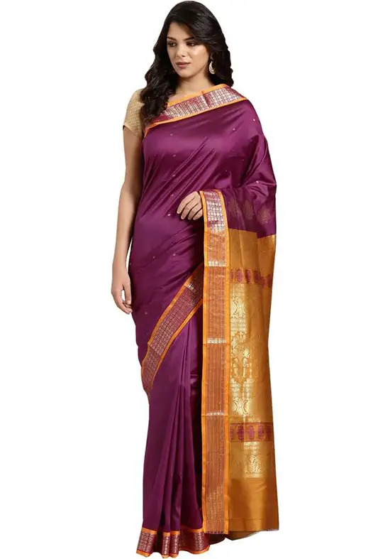 Bomkai Poly Silk Saree (Purple)