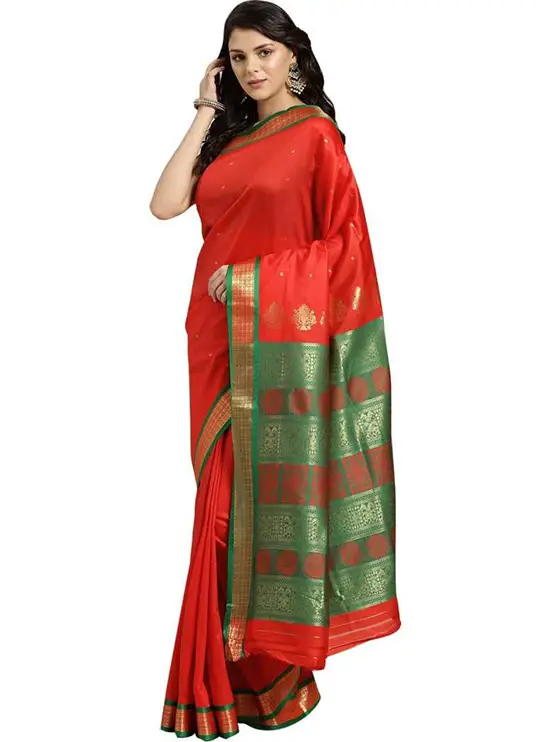 Bomkai Poly Silk Saree (Red)