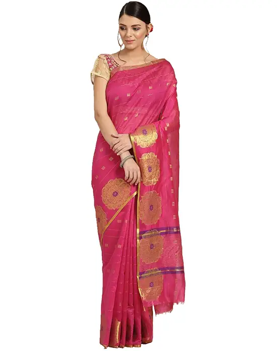 Chanderi Cotton Silk Saree  (Pink)