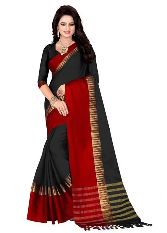 Chanderi Cotton Silk Saree (Red, Black)