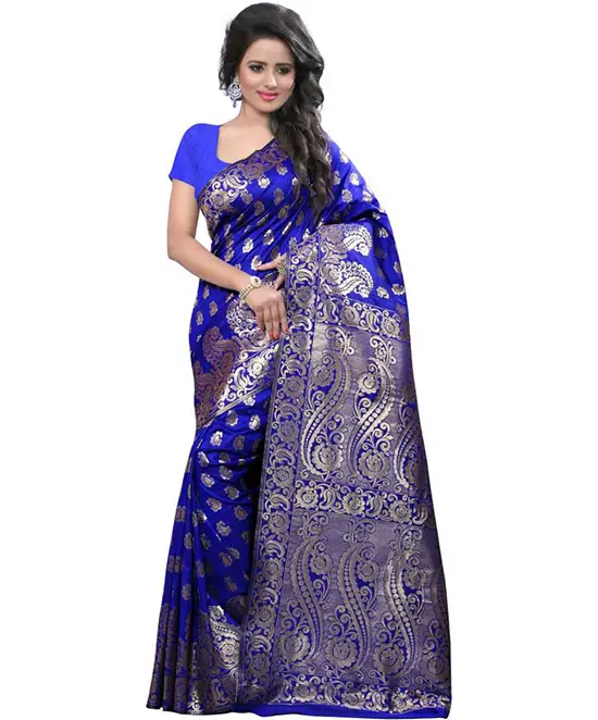 Chanderi Handloom Tussar Silk Saree (Dark Blue)