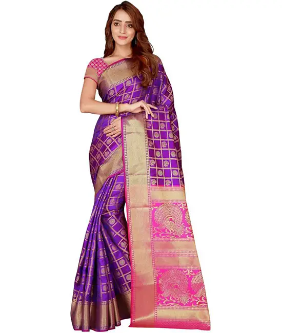 Chanderi Poly Silk Saree (Purple, Gold)