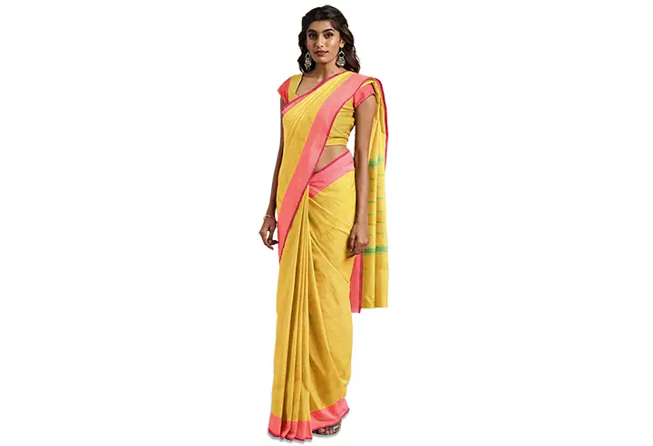 Classicate Yellow & Pink Pure Cotton Woven Design Chettinad Saree